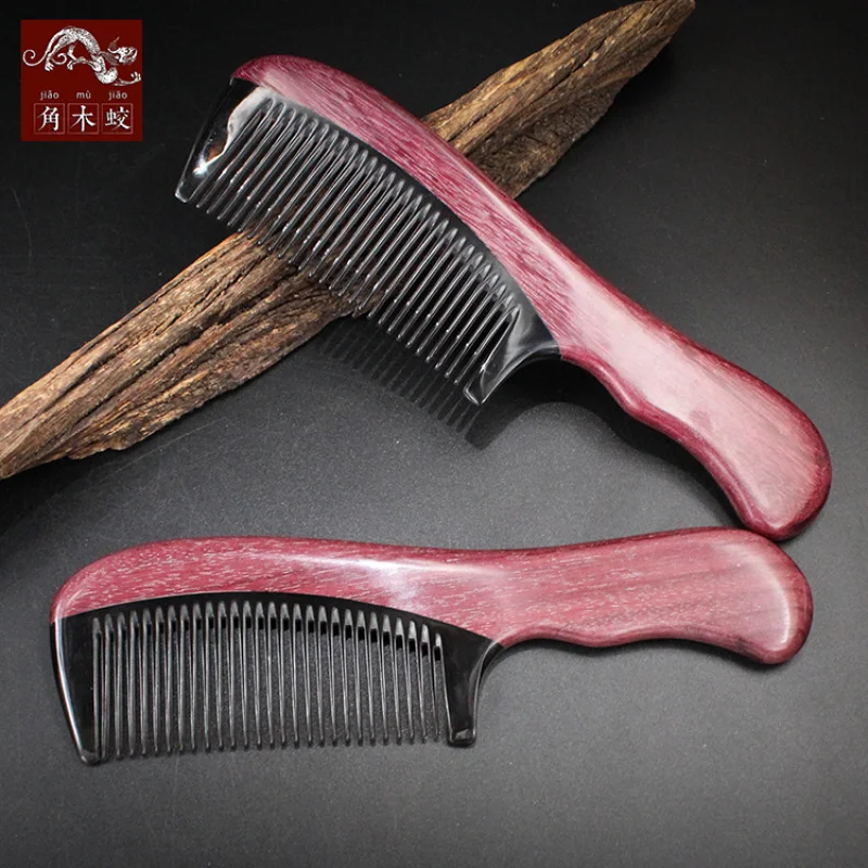Purple horn comb with buffalo horn handle, handcrafted model