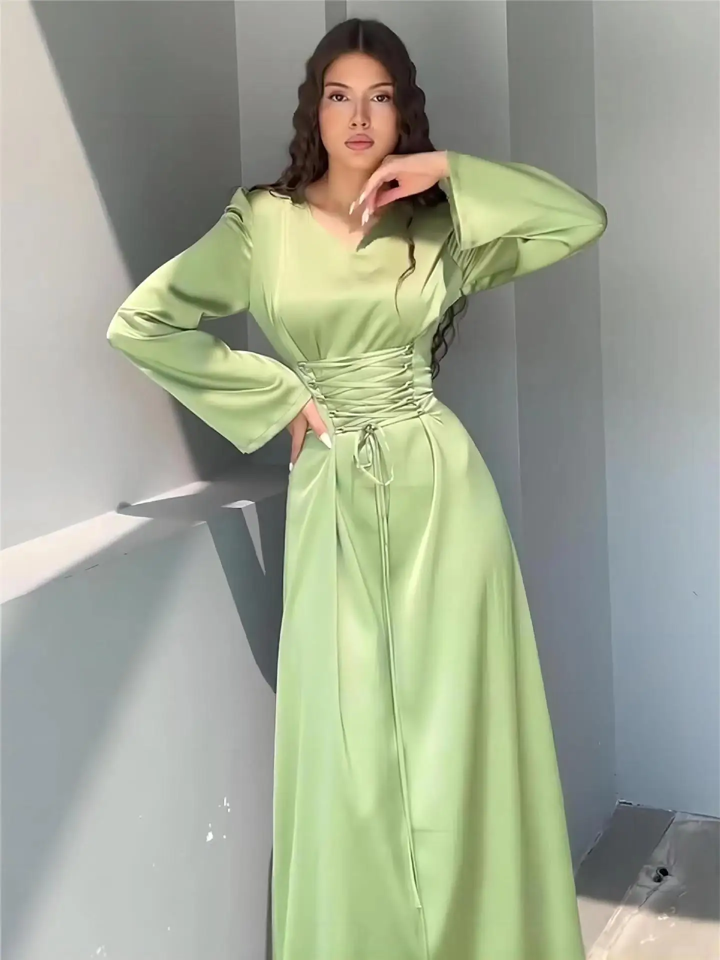 Attache taille v-ne longue Sve coupe ajustée Dr Ele jupe trapèze longue Dr taille haute couleur Pure femme Faion