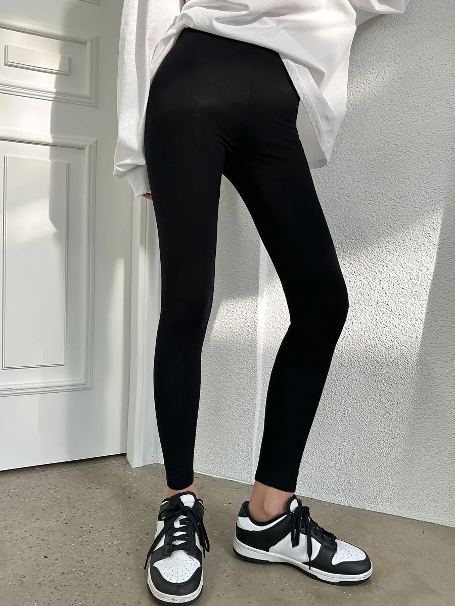 DAZY Solid Elastic Waist Leggings Fall Tights