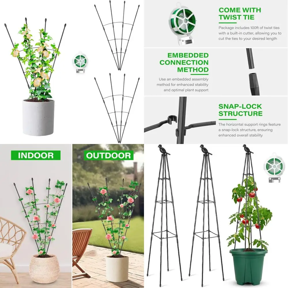 

Outdoor 4ft Tall Garden Obelisk Trellis for Climbing Plants, Potted Flower Support with Twist Ties, Durable Plant Screen