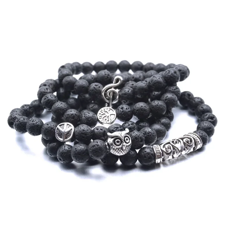 Tree of Life Paw Charms 8mm Black Lava Stone Beads Aromatherapy Essential Oil Diffuser Bracelet Yoga Strand Jewelry