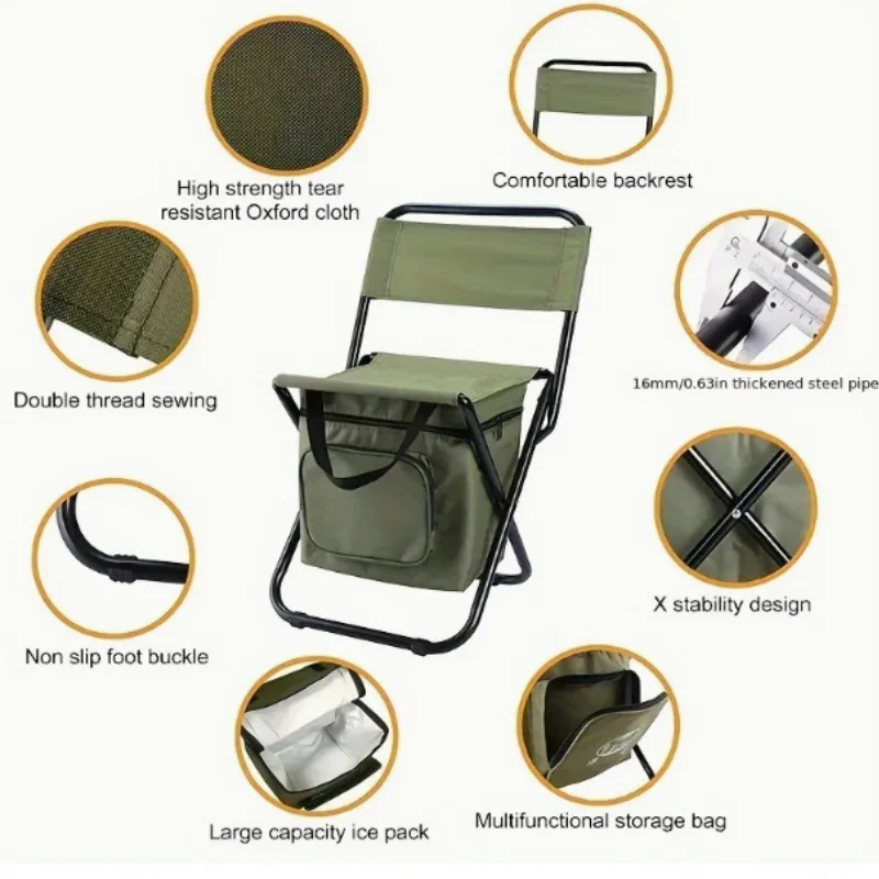 

Recreational Camping Fishing Chair with Backrest Portable Outdoor Folding Chair with Storage Bag Oxford Bumazza Foldable Chair