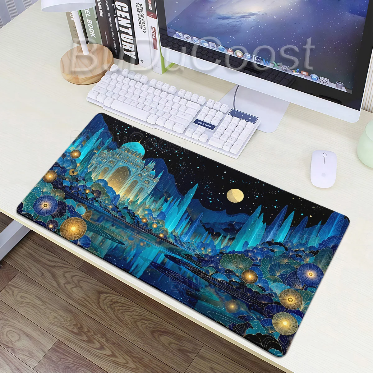 Lotus Building Art Mouse Pad Large Computer Office Game Table Mat Rubber Anti-slip Stitched Edge Keyboard Mats Long Desk Pads