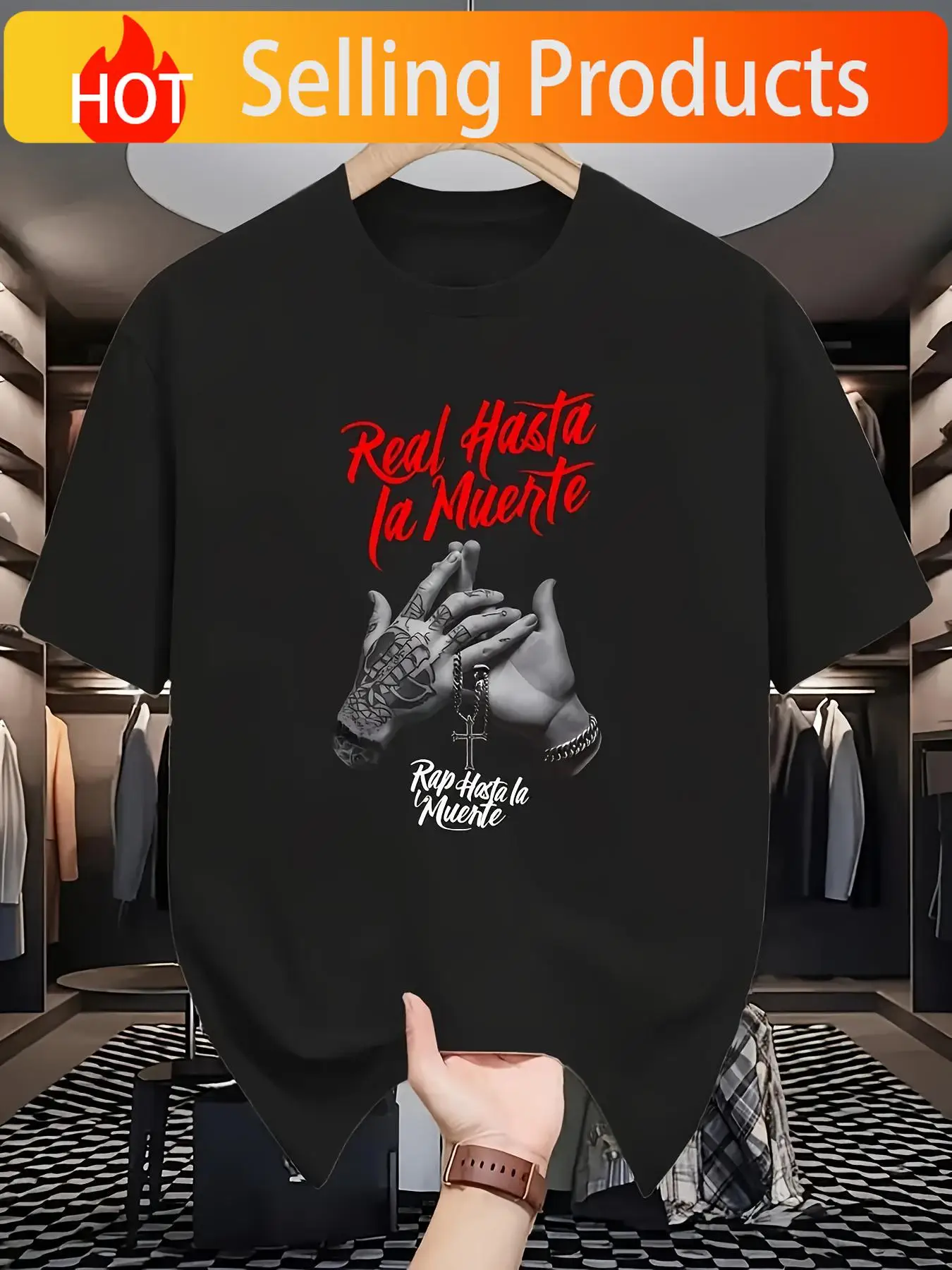 Round Neck Short Sleeve T-Shirt Street Rap Hardcore Style 