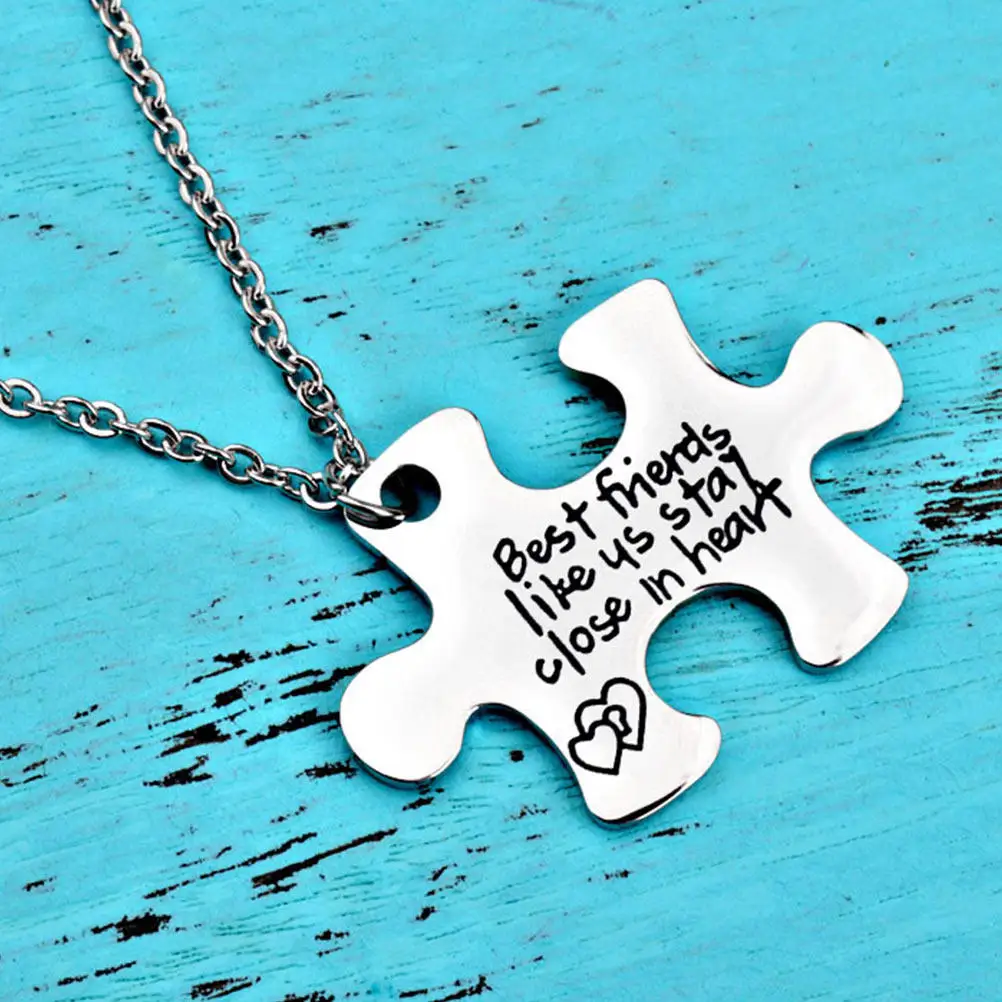 1Set Puzzle Necklace Best Friend Matching Friendship Necklaces Geometric Split Stitching Necklace Gift for