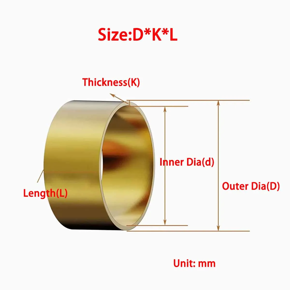 1PCS Brass Copper Sleeve Copper Hoop Ring Tube Handle Staff Copper Tube External OD 24/25/26/28/30/32/35/38/40MM