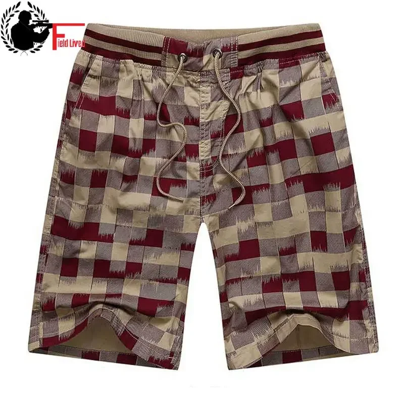 Bermuda Male Hot 2024 Summer Elastic Waist Mens Plaid Shorts Classic Design Breeches Cotton Casual Beach Short Pants Big Size 44