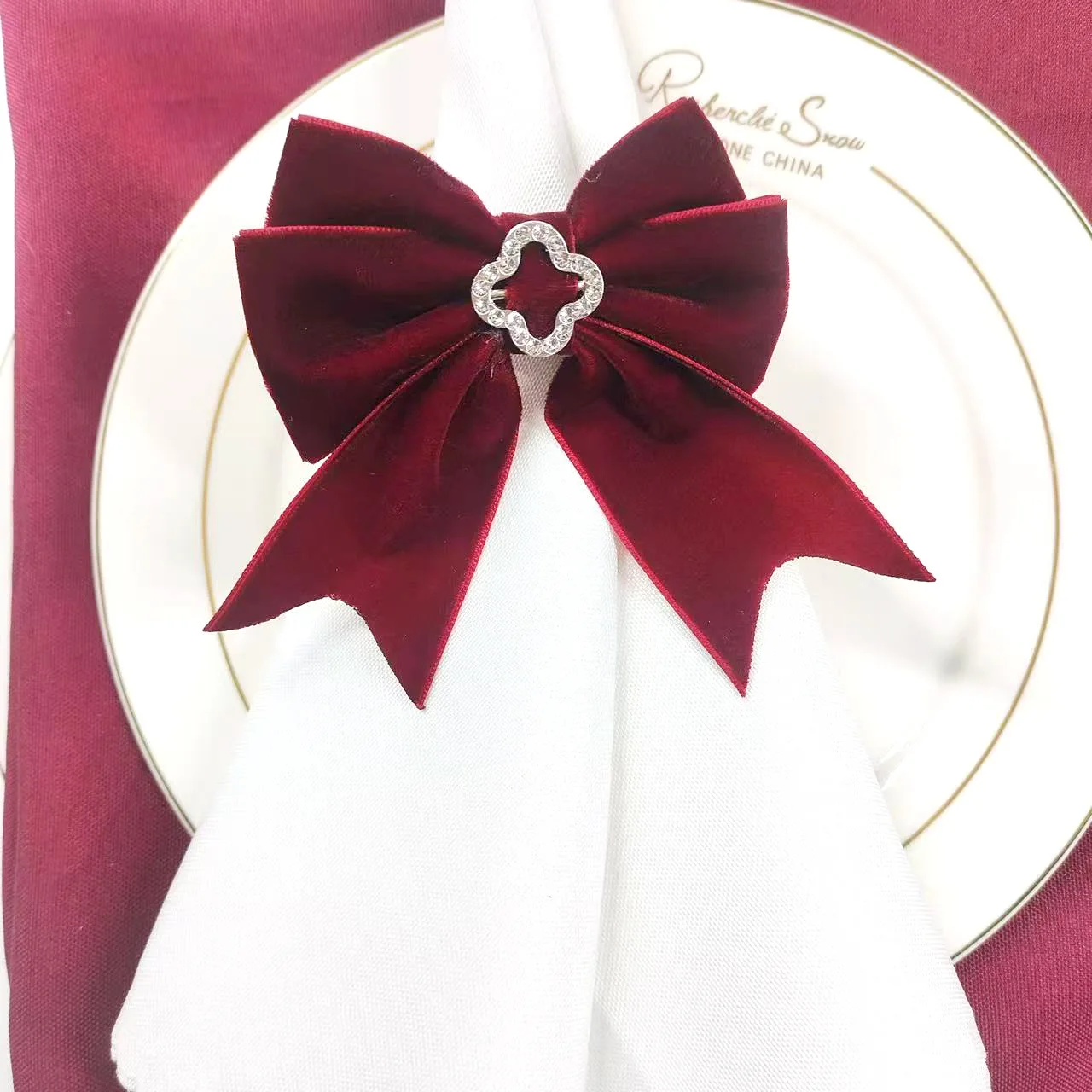 6PCS Valentine's Day Pink Red Bow Napkin Ring Wedding Table Buckle Party Anniversary Wedding Table Ring Decoration