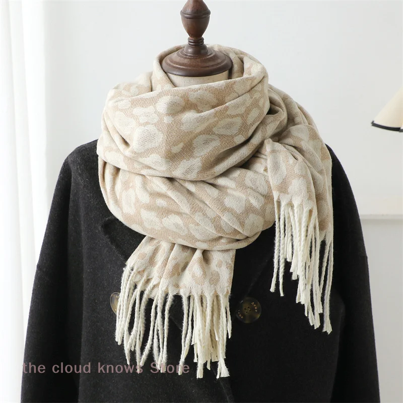 

Leopard print Warm scarf Imitation Cashmere Scarf Warm Tassel Shawl All-match Leopard Jacquard Scarf