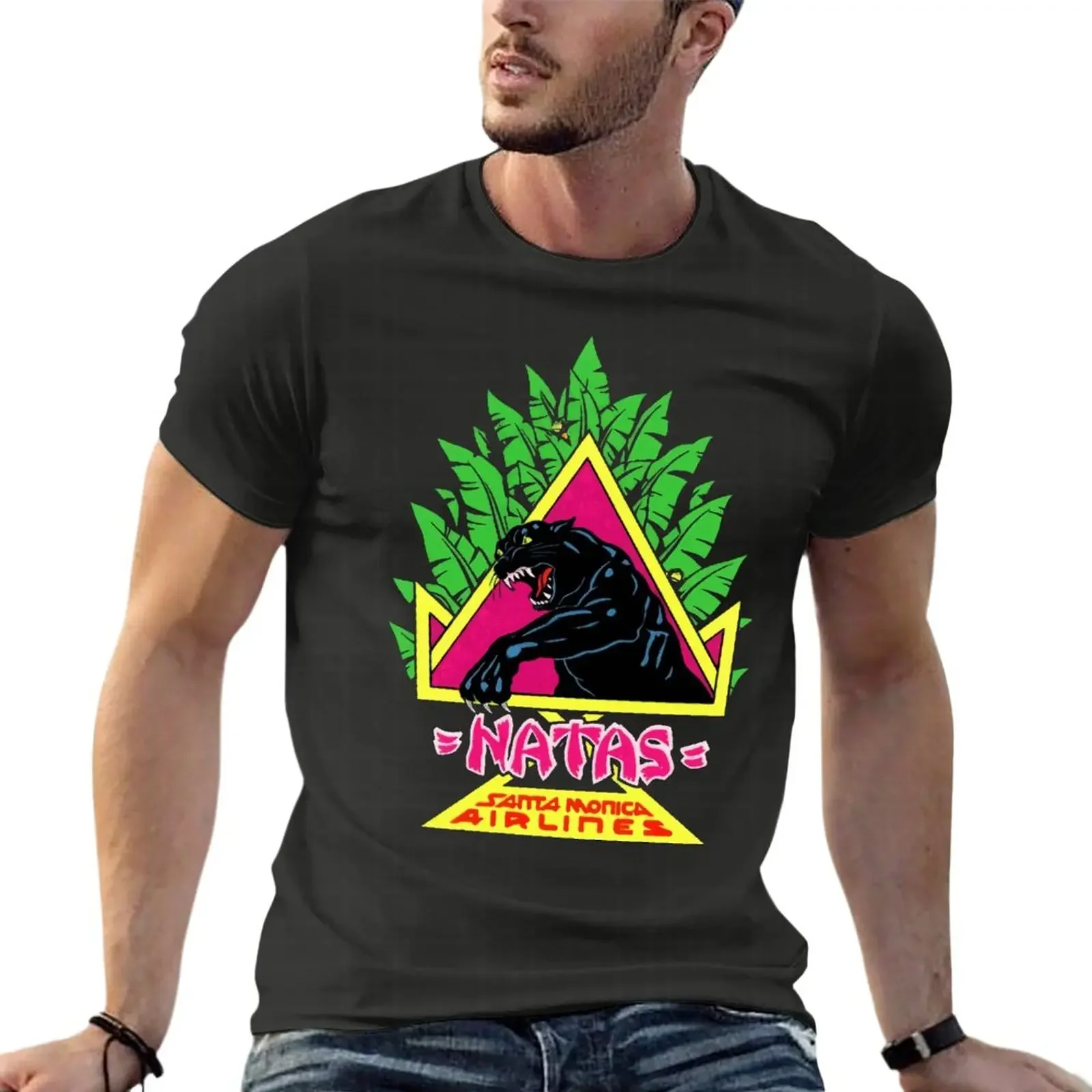 Vintage Santa Monica Airlines Natas Kaupas Funny Oversized T Shirt Printed Men Clothes 100% Cotton Streetwear Plus Size Top Tee