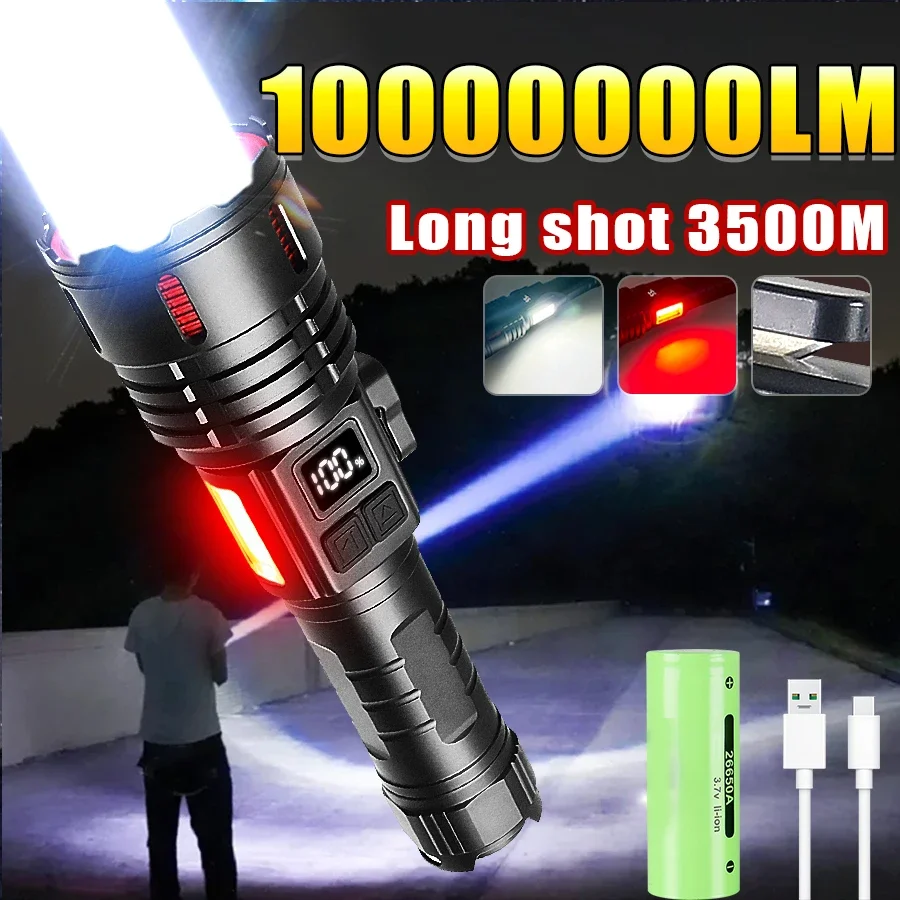 Super Bright Flashlight 10000000LM Torch High Power LED Flashlights Zoomable Lantern Rechargeable Lamp Magnet Tactical Lantern