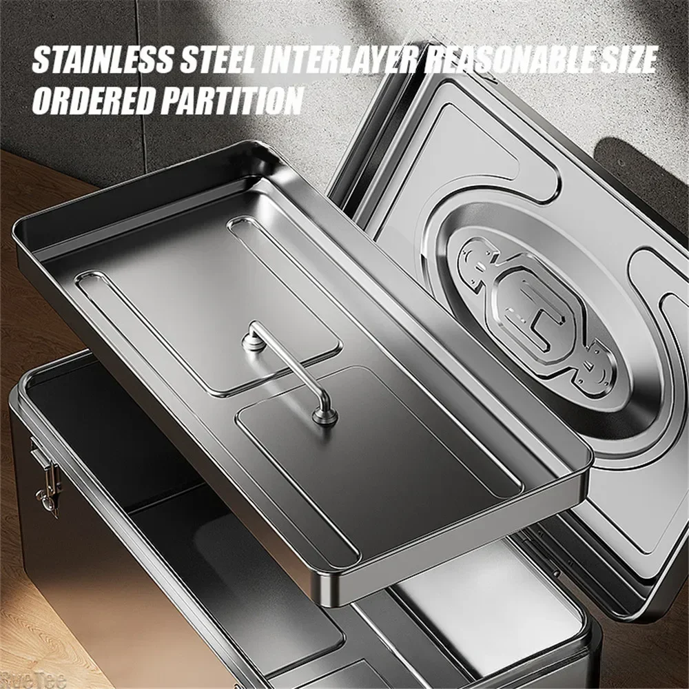 2024 New High Quality Thickened Stainless Steel Tool Box With Tray For Electrician Tool Home Garage Storage Man Gift