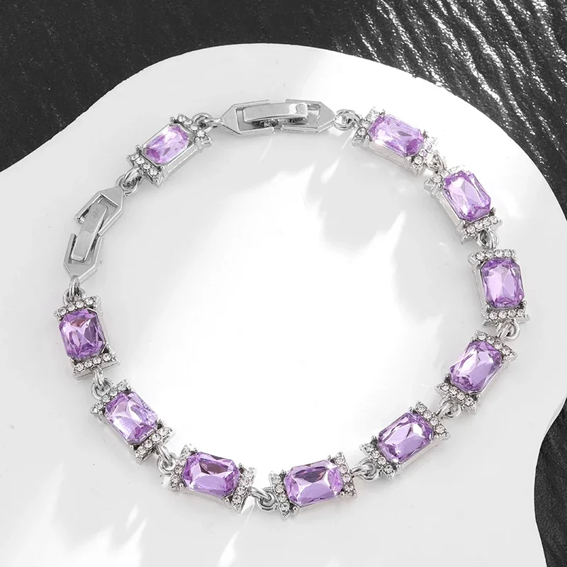 Exquisite Shiny Geometric Square Zirconia Tennis Bracelet for Elegant Ladies Evening Jewelry Girls Gifts