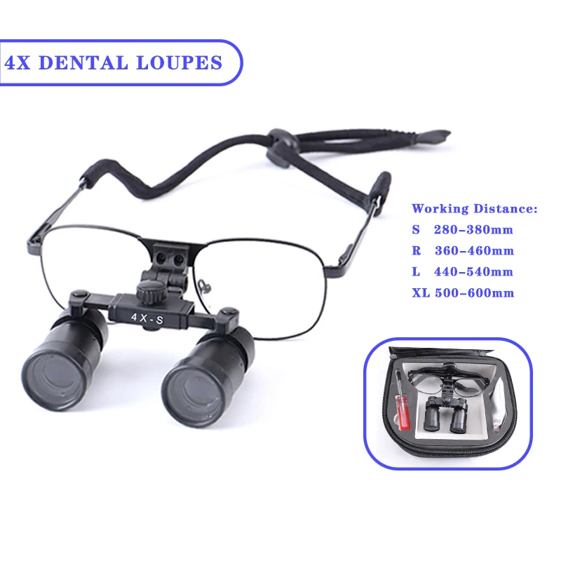 

4X Dental Loupes Magnification Metal Frame Binoculars Dental Magnifying Glasses Surgical Magnifiers