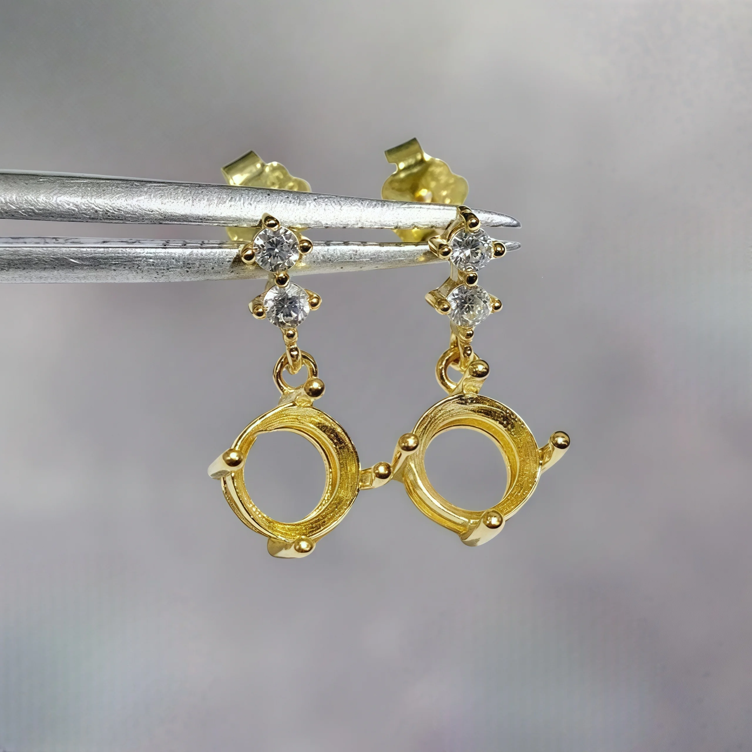 L S925 Sterling Silver DIY Empty Holder Earrings Settings 5/6mm Round Stone Fine Charm Jewelry Zircon Simple Design for Woman