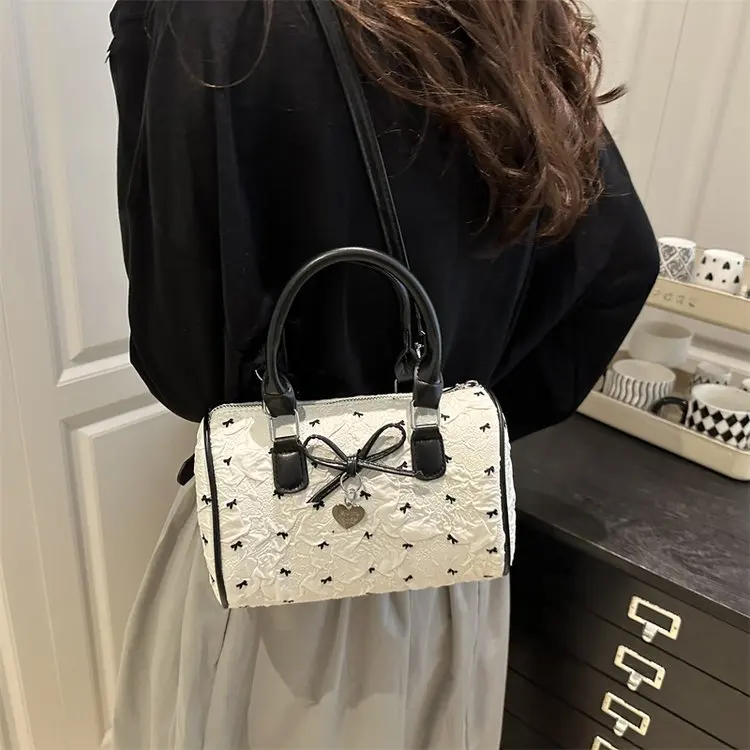 Cute  Knot Boston Bag Women's Korean Sweet Fashion Versatile Single Shoulder Crossbody Bag Spicy Girl Handheld Bag
