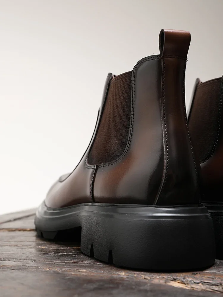 Botas formales de cuero genuino para hombre, zapatos informales de plataforma alta, a la moda, para primavera y otoño