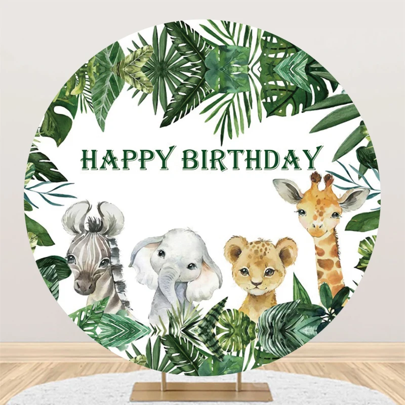 Wild One Jungle Safari Round Backdrop Cover Forest Animals Girl Boy 1st Birthday Party Baby Shower Circle Photography Background