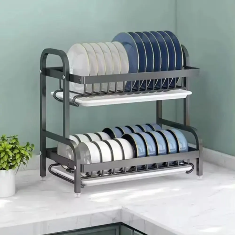 New 2-Tier Dish Drying Rack Simplicity Convenient Drainboard Set Multi-function Large Rust-Proof Dish Drainer Kitchen