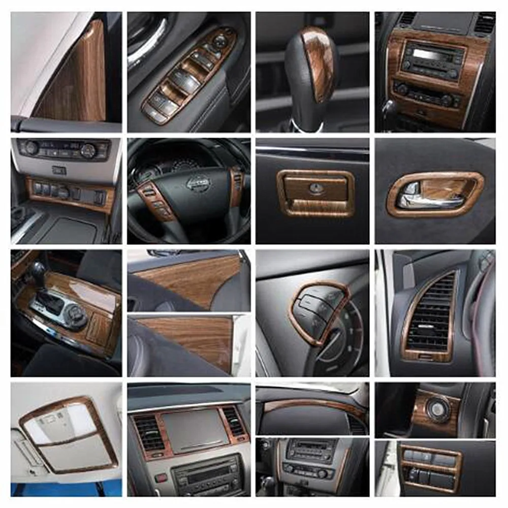 for Nissan Patrol 207 2018 Gear Panel Cover Air Vent Frame Reading Lamps Interior Trims ABS Wooden Line For Nissan Patrol Y62