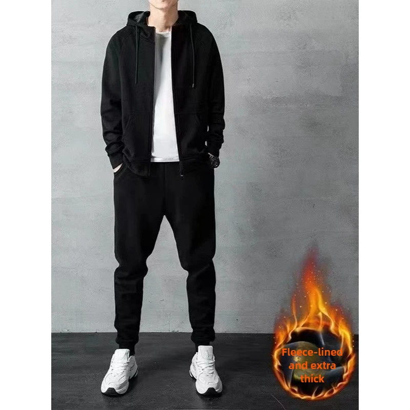 

2025 Autumn Winter Men's Minimalist Tracksuit Korean Style Loose Zip Hoodie Long Sleeve Sweatshirt Pants Trendy Sporty Warm