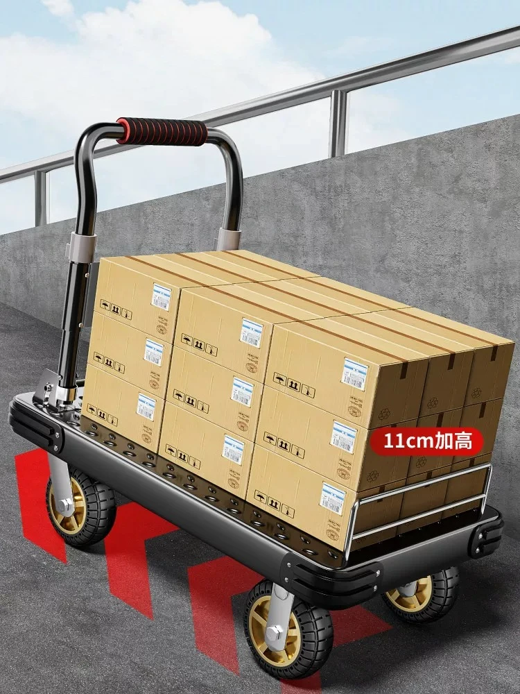 Steel plate trolley Pull goods trolley Loader Home portable trailer Folding small trolley Hand Flat truck