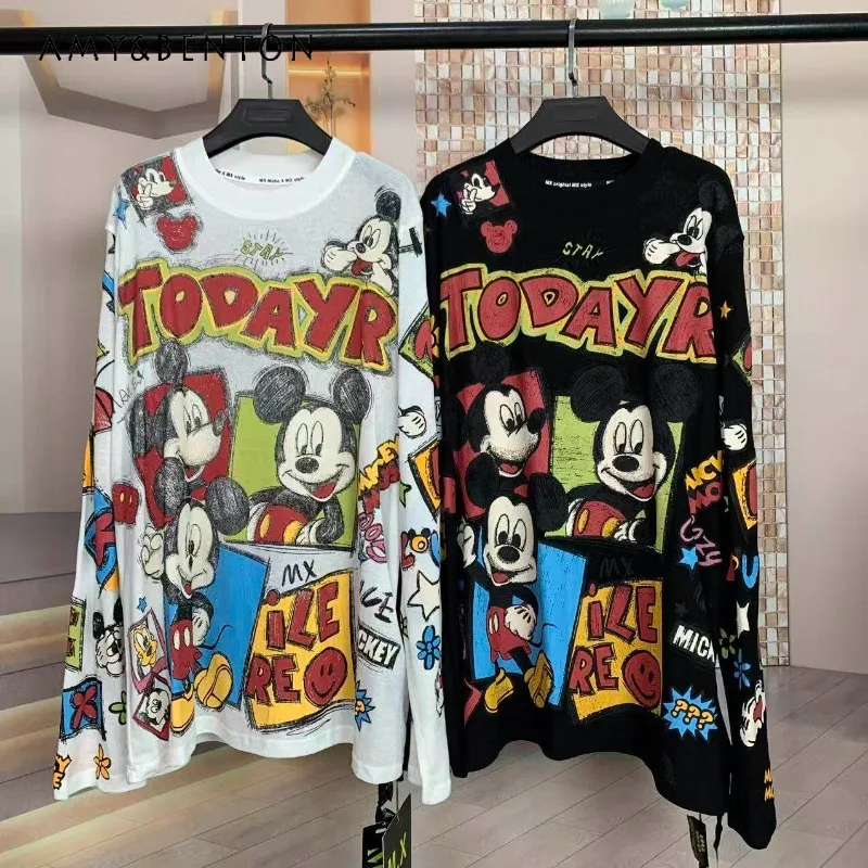 

Trendy Tshirts Spring Summer Cartoon Youthful Fashionable Loose Thin Long-Sleeves T-shirt For Women's Sweet Cute O-neck Top Tees
