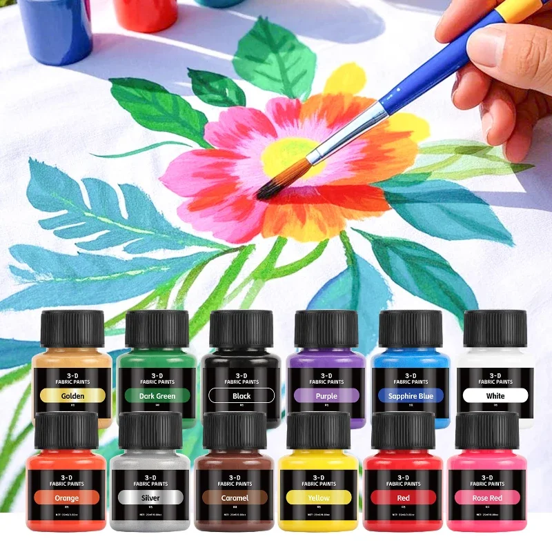 12 Color 25ml Textile Pigment Set Handmade DIY Clothing Shoes Graffiti Painting Waterproof and Sun Resistant Acrylic Paint