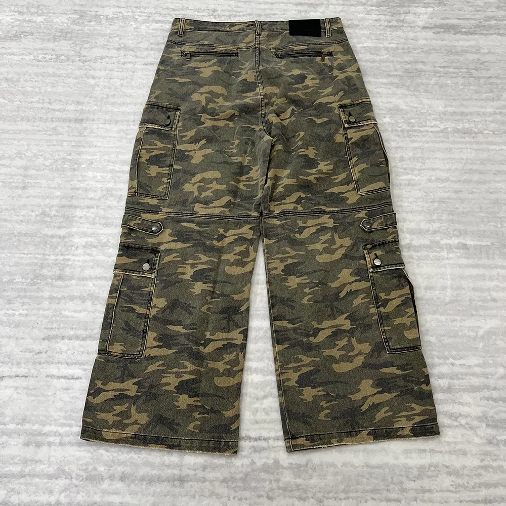 Men's High Quality Camo Denim Jeans Multi-Pocket Plus Size Streetwear Camouflage 3D Wide Leg Baggy Custom Cargo Pants