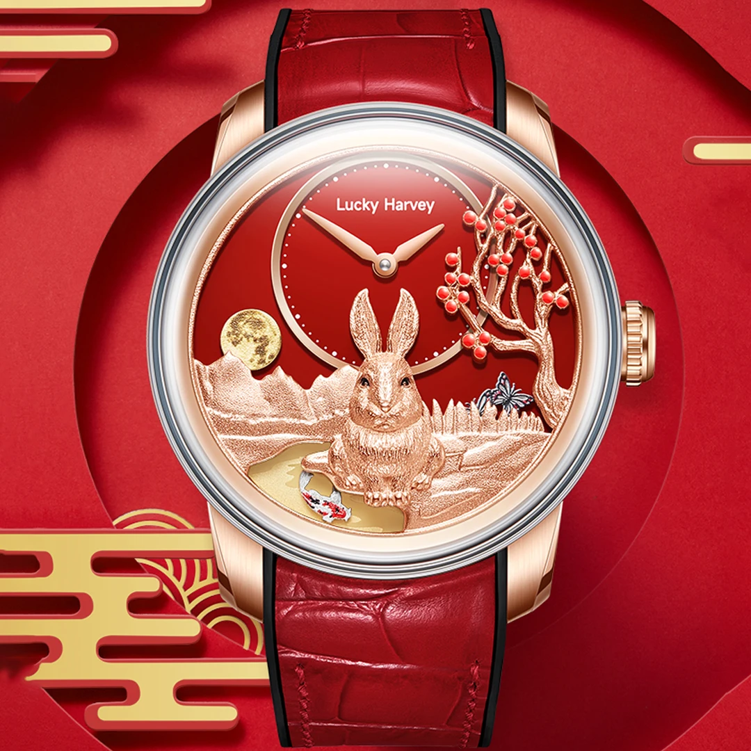 Zodiac Luxury Watch - ラッキーハーベイ自動機械式サファイアメンズ腕時計高級925シルバーラビットダイヤル中国の干支メンズ腕時計限定版