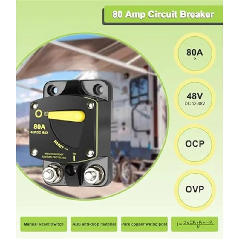A45F-80Amp Stroomonderbreker Zekering W/Handmatige Reset Schakelaar Voor RV Auto Audio Marine Boot Trolling Motor Audio Batterij zonnestelsel