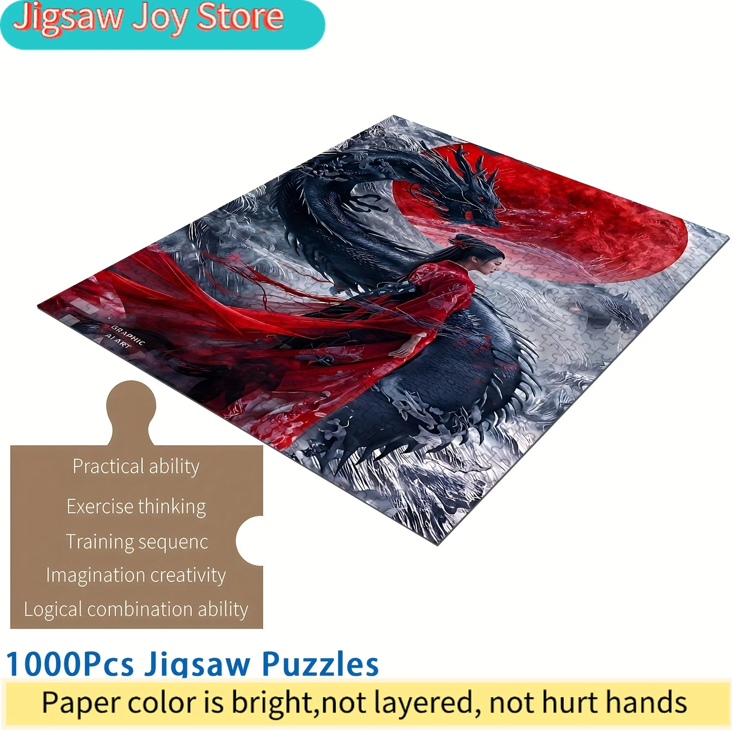 Japanese Dragon Woman Redmoon Puzzle - Adult/Jigsaw Challenge with Dragon Motif, Intermediate Difficulty, Perfect Fit Puzzle