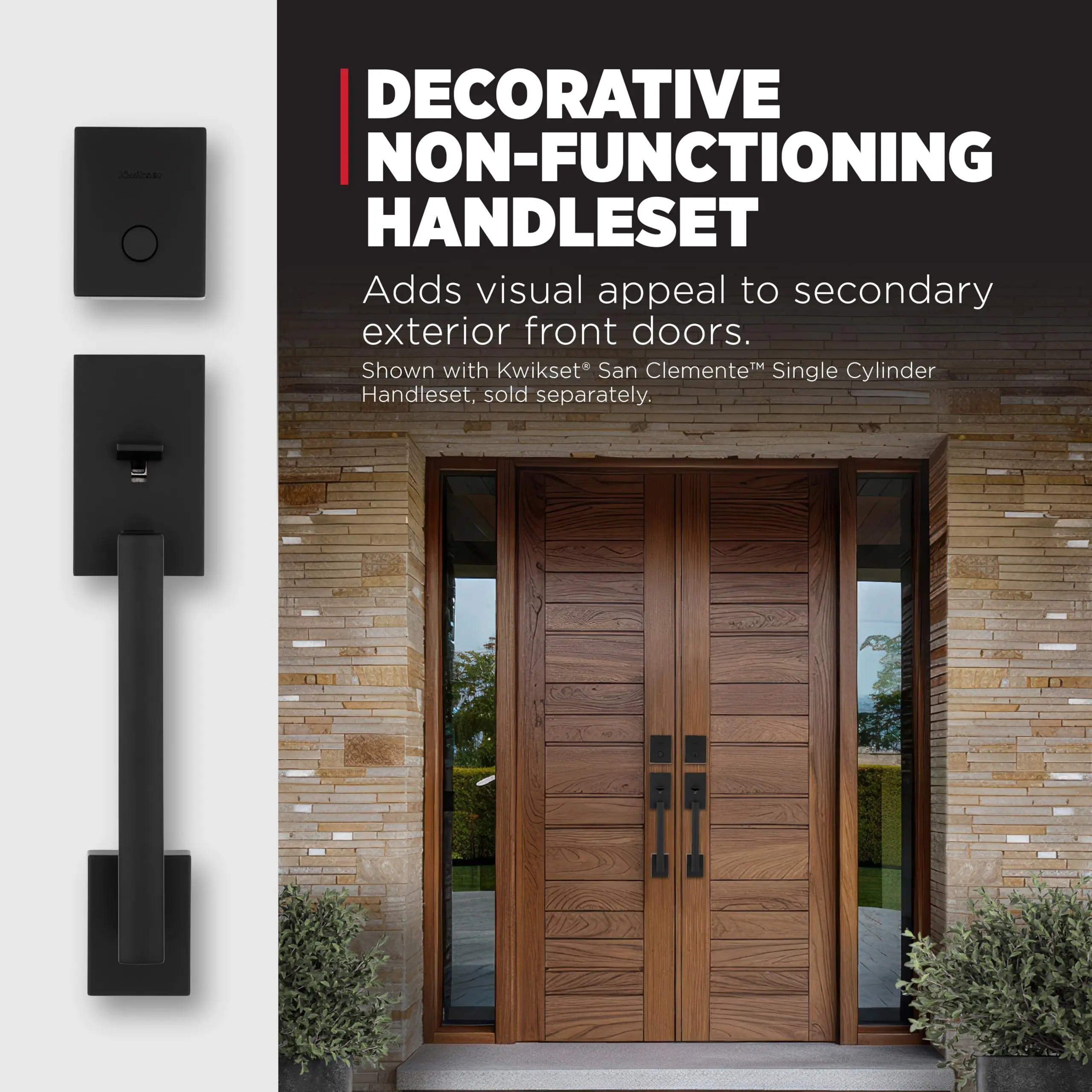 San Clemente Non-Functioning Front Door Lock Handle, Inactive Deadbolt and Interior Door Handle, Dummy Handleset