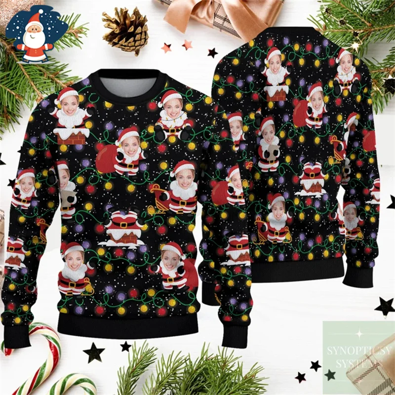 Christmas Custom Face 3D Printing Sweatshirts Mens Ugly Christmas Sweater Funny New In Sweaters Ugly Sweaters Christmas Jumpers