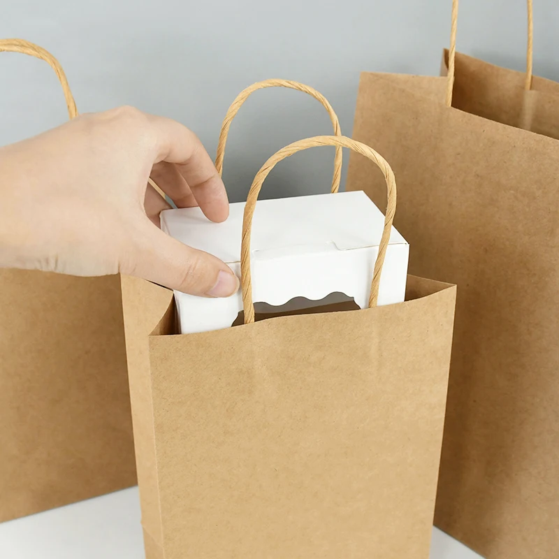 5Pcs Large Kraft Paper Gift Bags Vegetable Fruit Candy Packing Bag Birthday Wedding Gift For Guest Home Storage Supplies