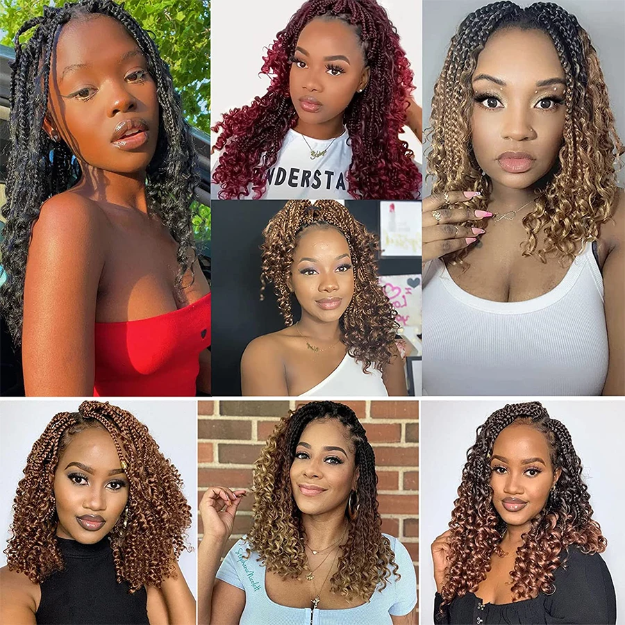 Alitomo Goddess Box Braids Crochet Hair Synthetic Pre-looped Bohemian Boho Box Braids With Curly Ends 3X Braiding Hair for Women