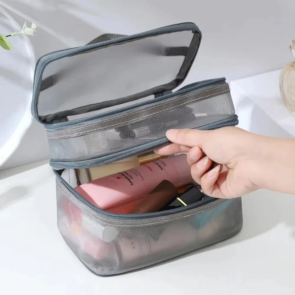Dual Openings For Large Capacity, Double-Layer Handheld Mesh Storage Bag, Soft Material Resists Deformation, Transparent And Vis