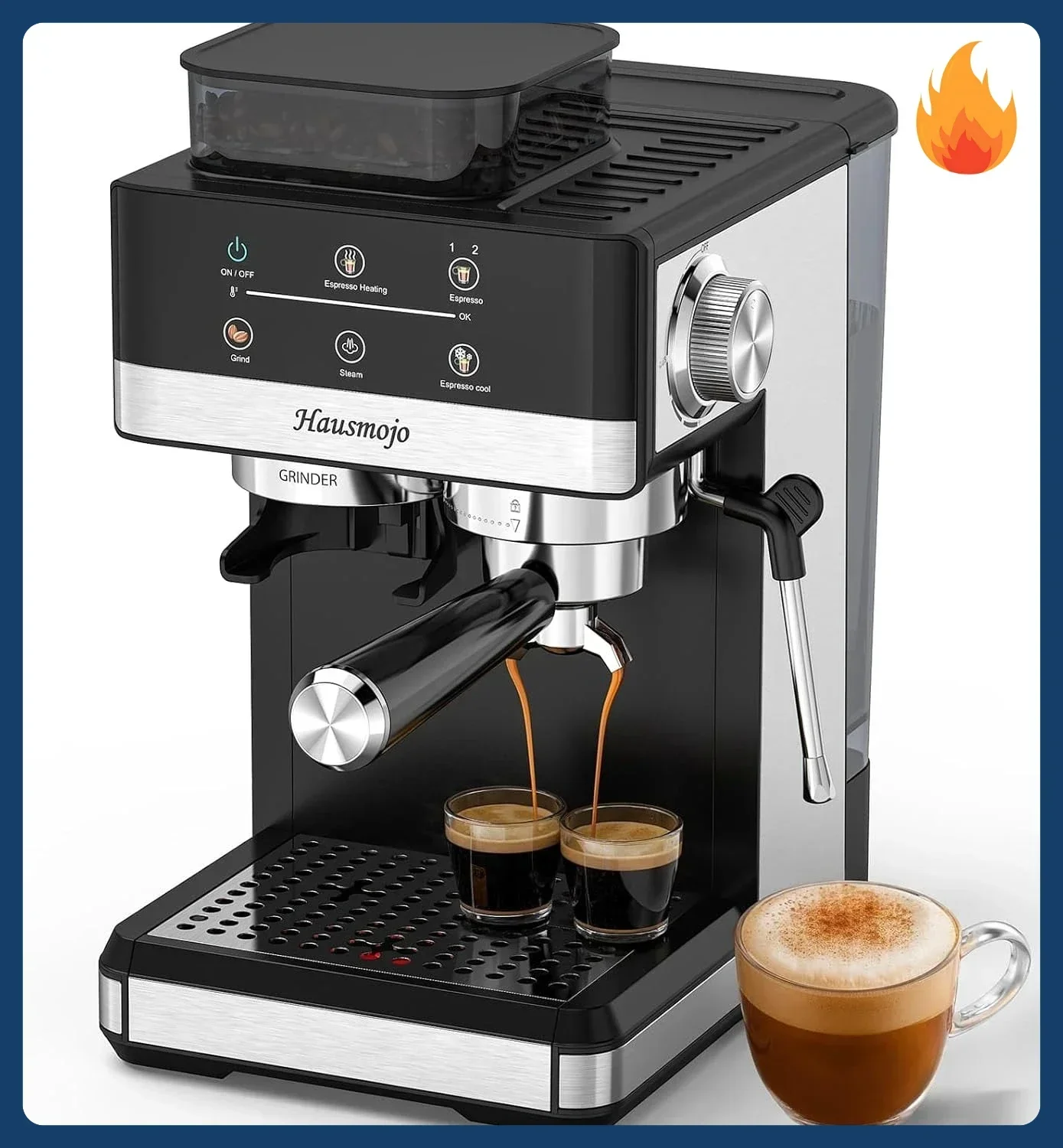 

Бестселлер [Сниженная цена!] Кофемашина эспрессо со встроенной кофемолкой, 20 бар, с капучинатором, профессиональная модель