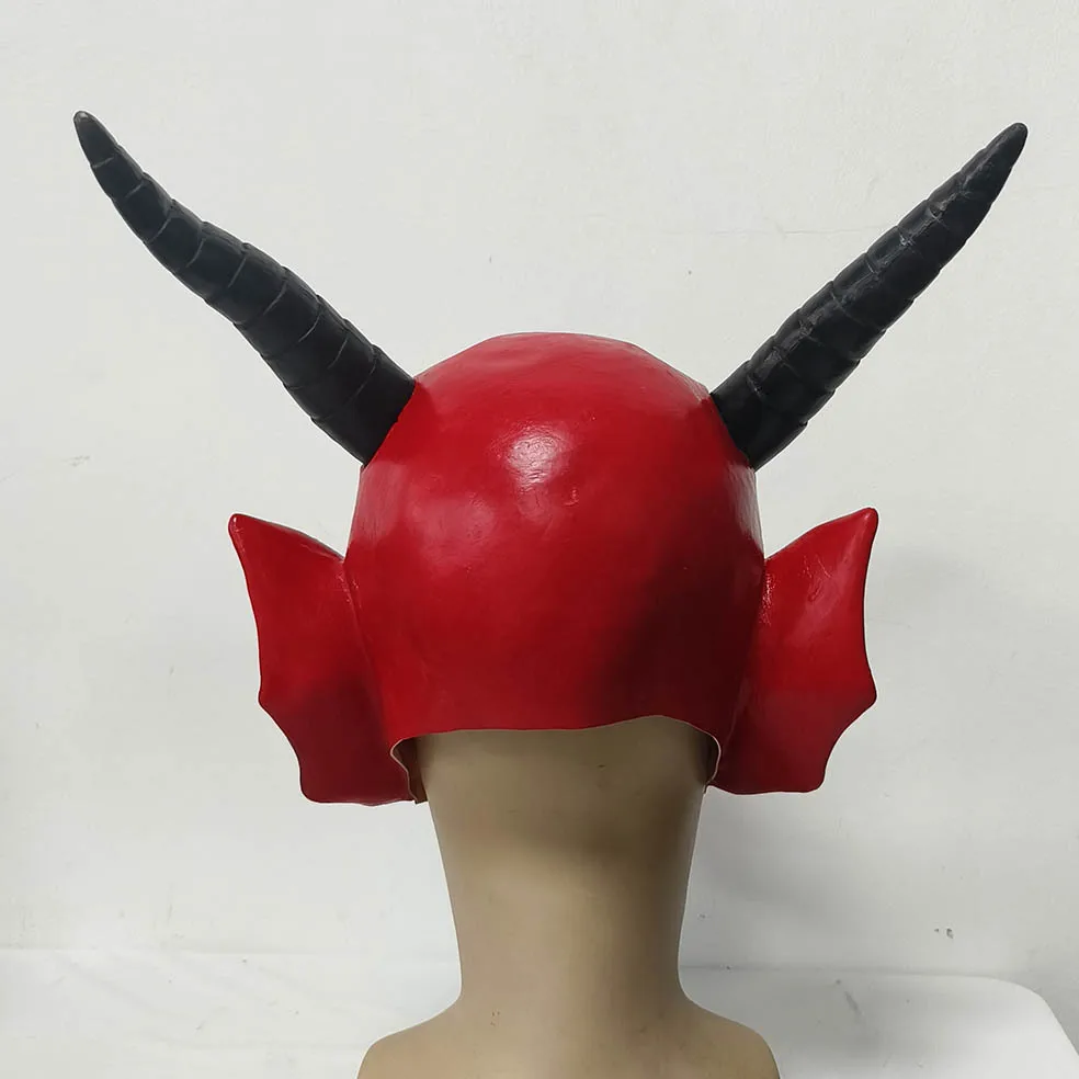 Roter Teufel Dämon Latex Vollkopfmaske für Erwachsene Gruselige Horror-Cosplay-Maske mit Hörnern Halloween-Party Kostüm-Requisiten – Detail 3