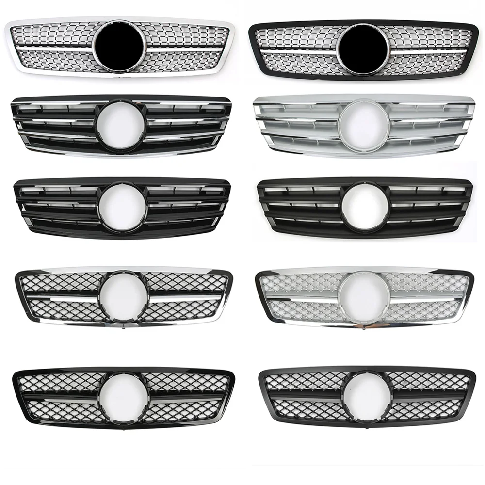 For Mercedes Benz C-Class W203 2001-2007 C200 C240 C320 Chrome Silver Diamonds Style Grille Black GTR Style Front Bumper Grille