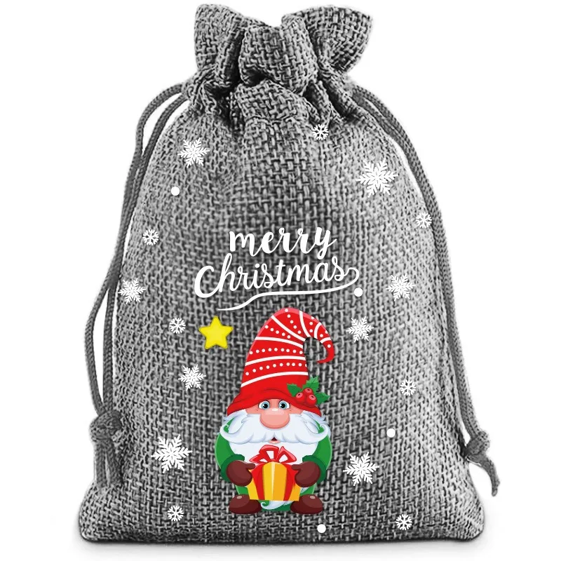 10pcs/Lot 20*30cm Santa Claus Christmas Tree Elk Linen Bags Drawstring Pouch Christmas Gift Baking Candy Cookie Packaging Bags