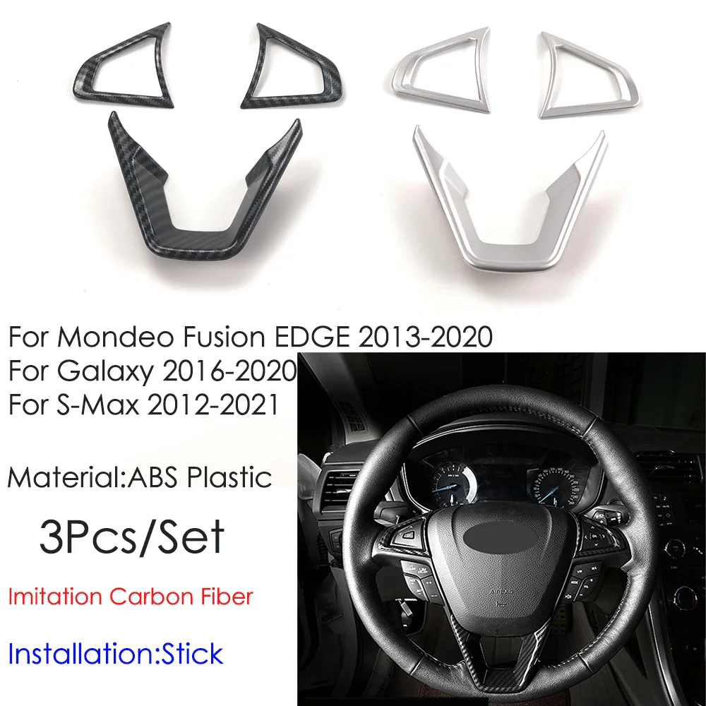 Fit For Ford Fusion Mondeo Edge S-Max Accessories 2015 2016 2017 2018 ABS 3pcs Carbon Fiber Color Steering Wheel Cover ABS