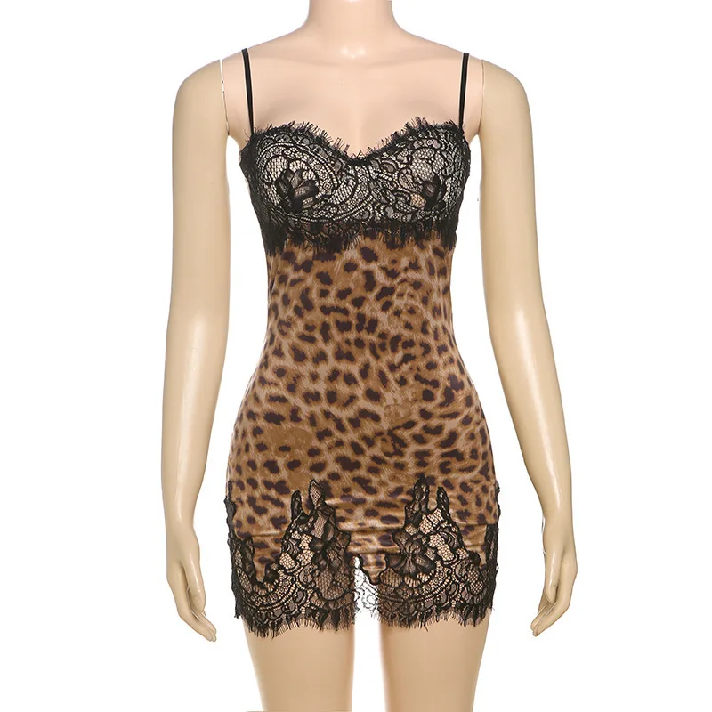 leopard print lace mini dress