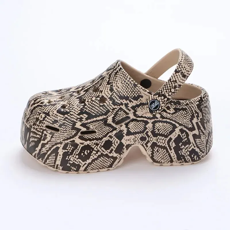 Rimocy Leopard Print 9Cm Women Hole Shoes Summer Thick Bottom Clogs for Woman Chunky Platform Slippers Non-Slip Garden Sandals