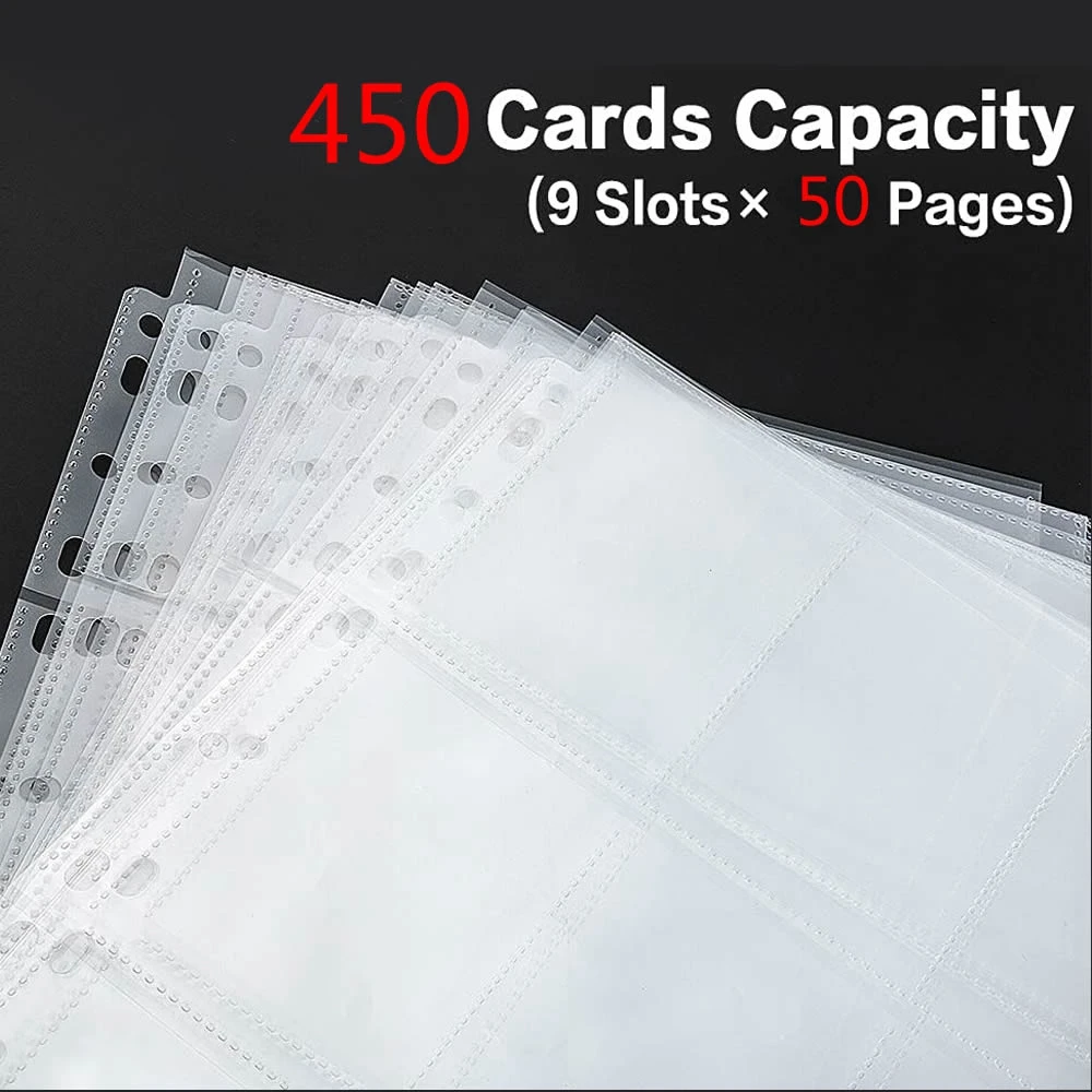 50 Pages 450 Pockets Single Side Trading Card Album Holder Sleeves 9 Pocket Clear Plastic Game Protectors Pokmones Baseball Card