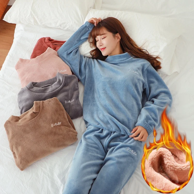 

Зимние пижамы из кораллового флиса с мягкой подкладкой и утолщенной повседневной одежды для дома, модный и удобный пижамный костюм для мужчин и женщин