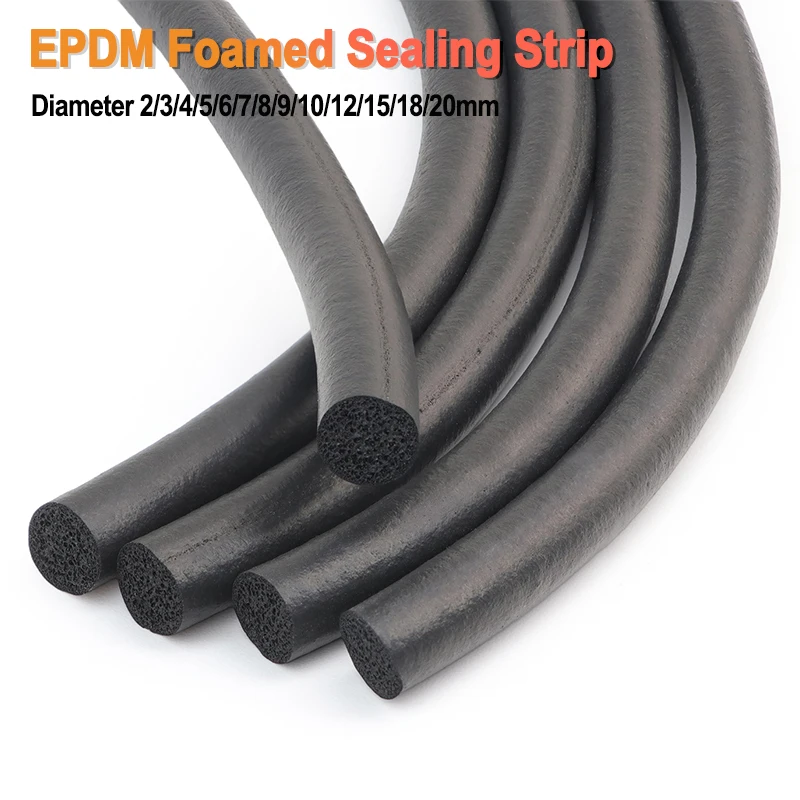 2/5/10m EPDM Foamed Sealing Strip Black 2/3/4/5/6/7/8/9/10/12/14/16/18/20mm Rubber Foam Sponge Door Seams Window Seal Gaskets
