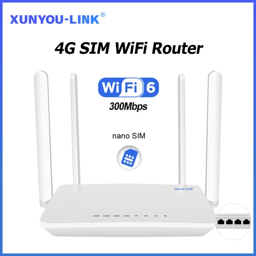 XUNYOU-LINK 4G SIM WiFi Router 300Mbps WiFi 6 módem con ranura para tarjeta SIM compatible con 32 dispositivos Hotspot 4G LTE enrutador WIFI inalámbrico