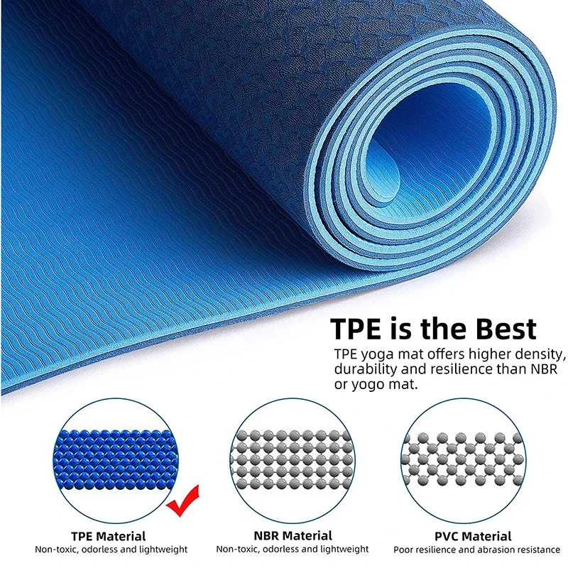 TPE Yoga Mat for Beginner 6mm Non-Slip Double Layer Sports Exercise Pad Gymnastics Pilates Mats with Net Bag Home Gym Fitness