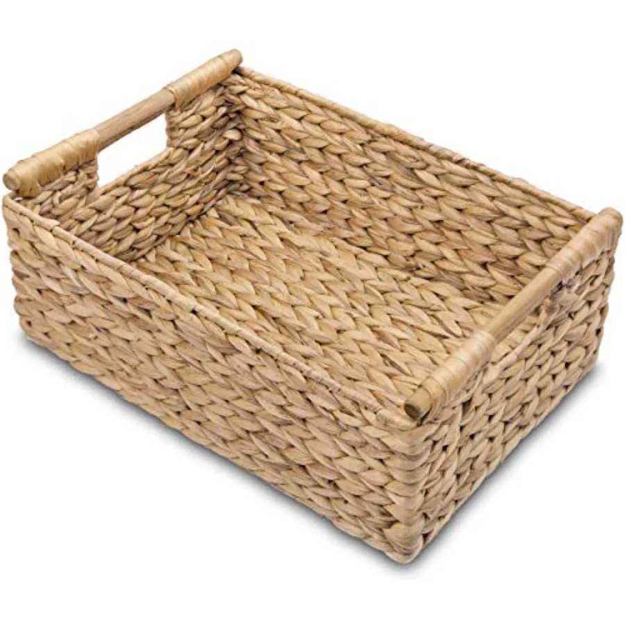 

Большая плетеная корзина Hyacinth 15.5x10.8x6.2 дюйма - Прямоугольный органайзер для полок с деревянными ручками